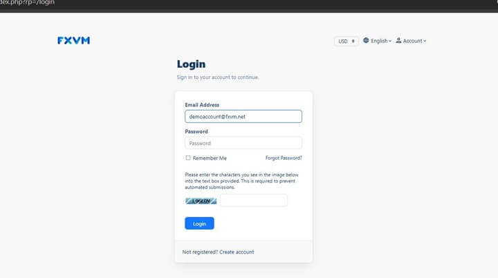 fxvm login page, client area