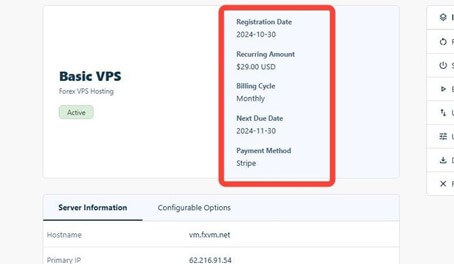 fxvm service section, billing information